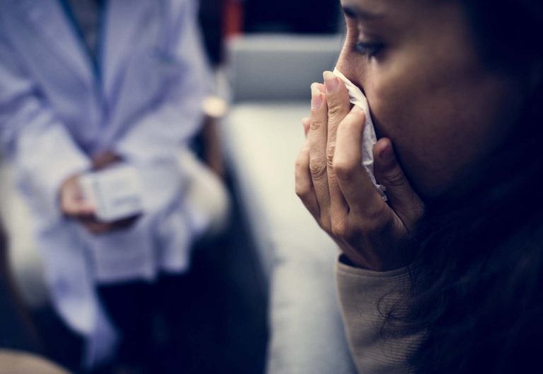 Depressed woman at a mental hospital